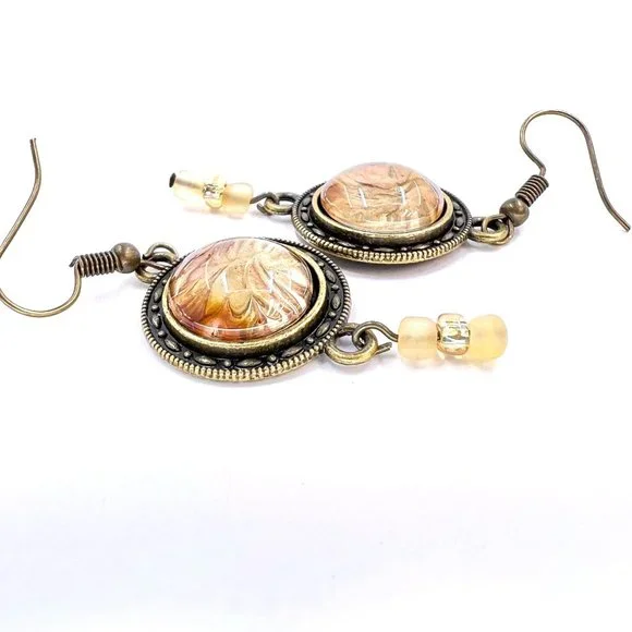 New / Handcrafted - Beautiful Copper & Gold Paint Skin Beaded Fishhook Earrings - Picture 6 of 7